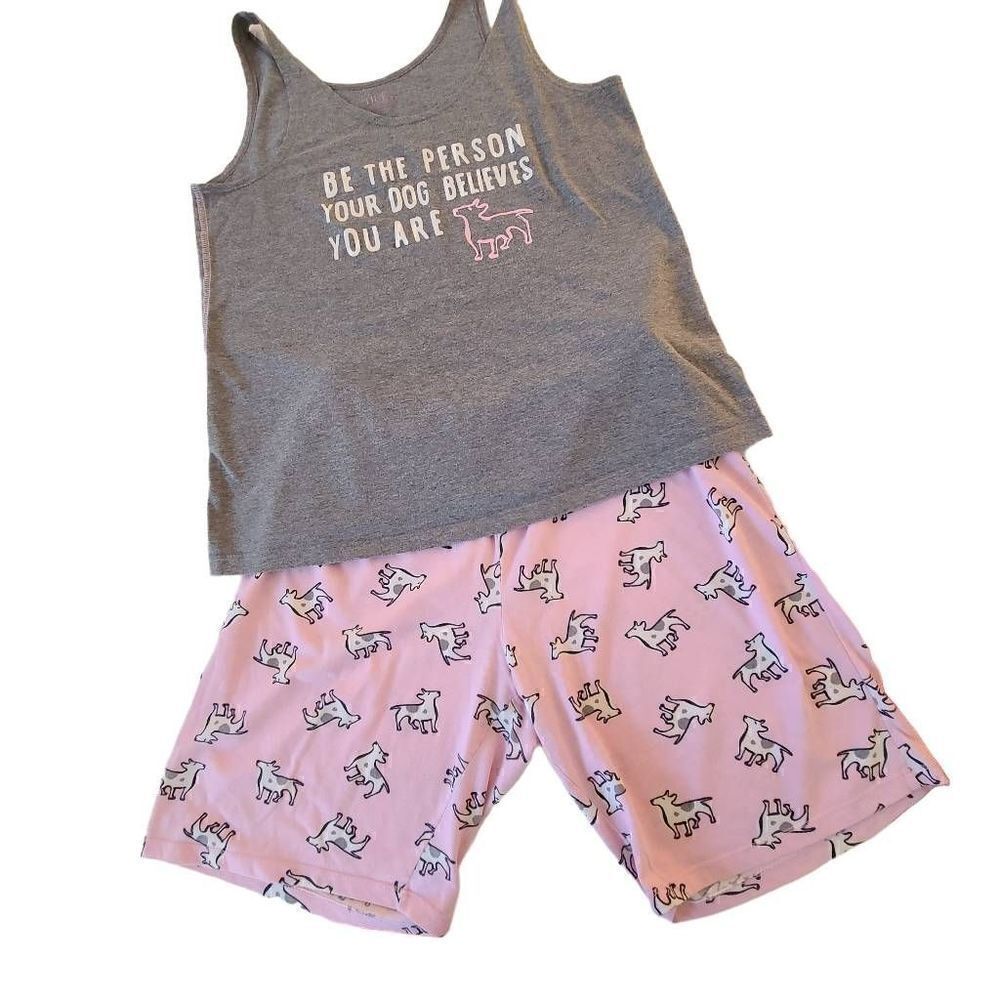 HUE Womens Cotton Blend Tank & Shorts Pajama Set Medium